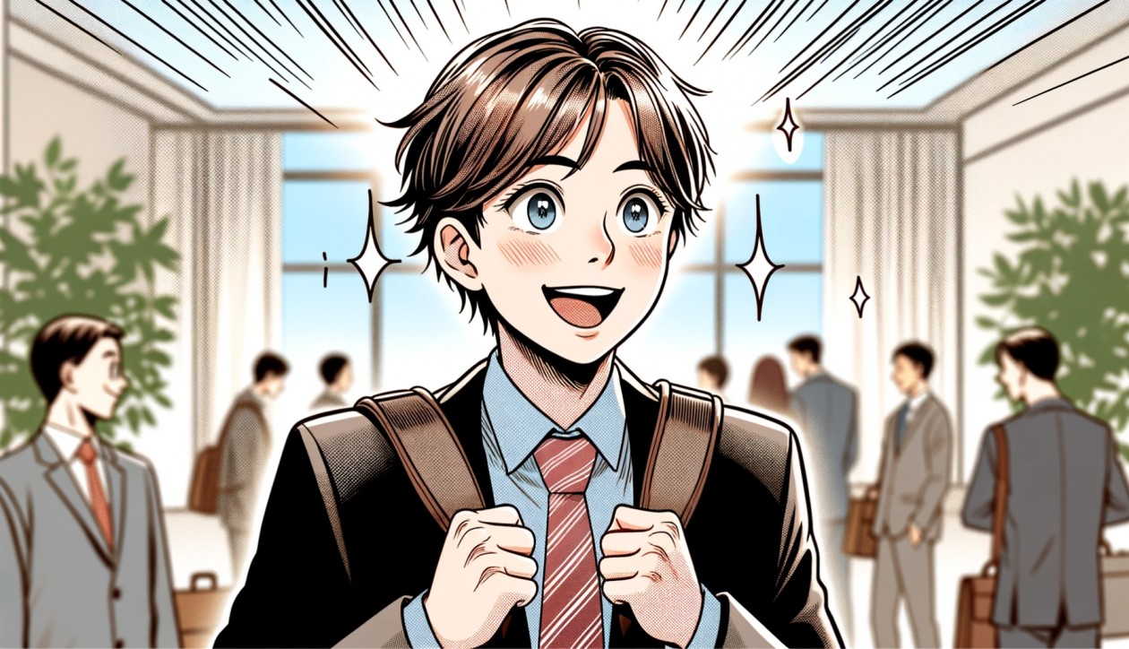 会社の魅力やビジョンが資料によって伝わり、新卒生がワクワクしながら入社している様子